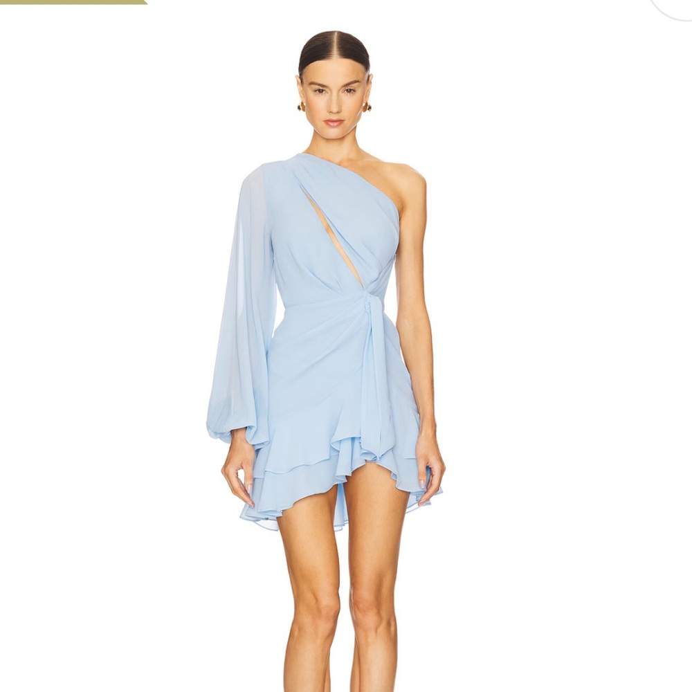 Michael Costello Sunny Blue Asymmetrical One-Shoulder Dress